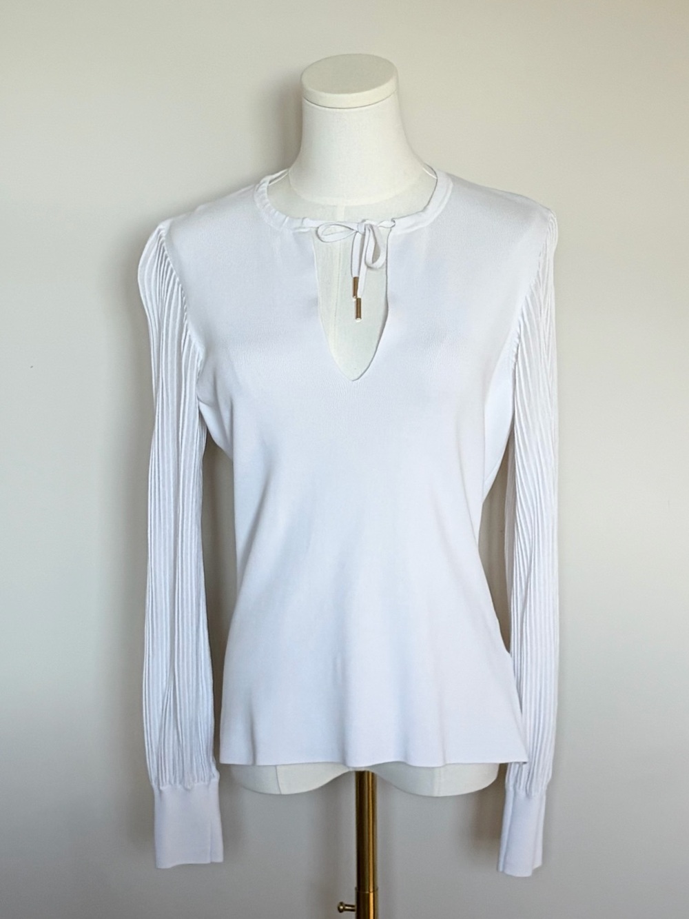Reiss White Long-Sleeve Keyhole Tie Blouse